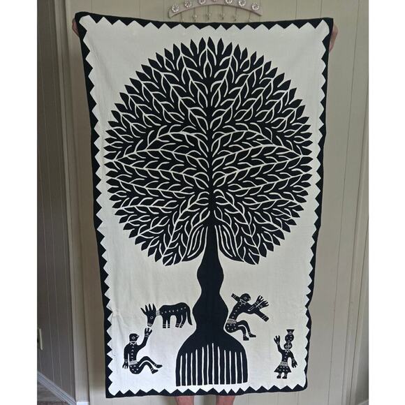 Tilonia Wall Hanging Tree of Life Black/White Tapestry - Picture 1 of 5